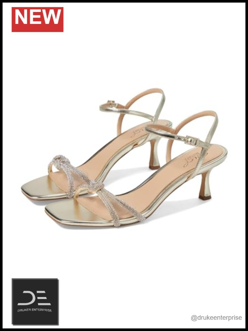 Jewel Badgley Mischka Maci Metallic Heeled Sandal Rhinestone Knot Padded